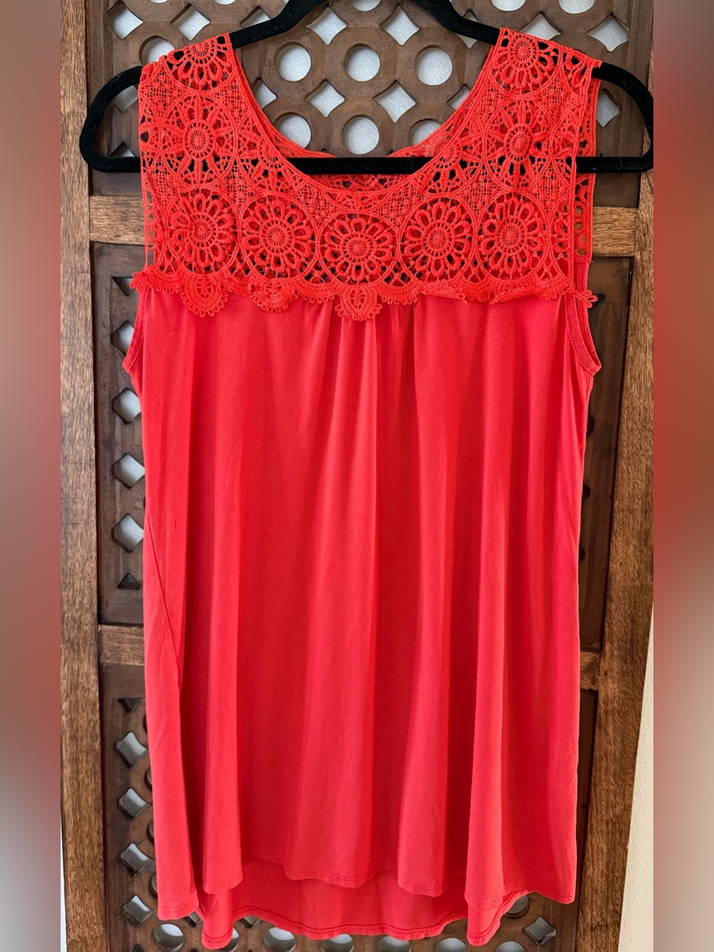 Vanilla Bay Crochet Yoke Sleeveless Top - Orange Red Med